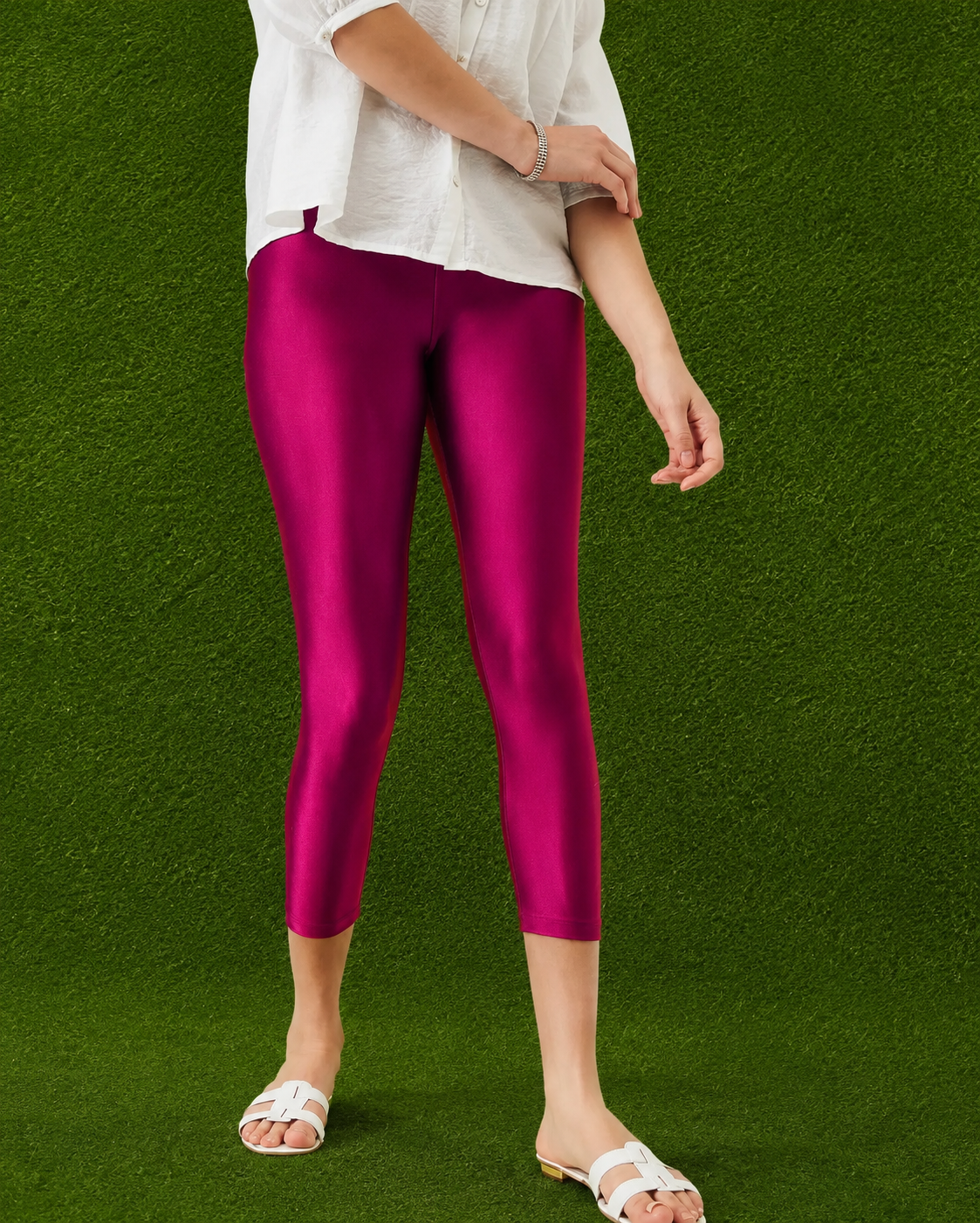 Glossy Magenta Ankle Leggings