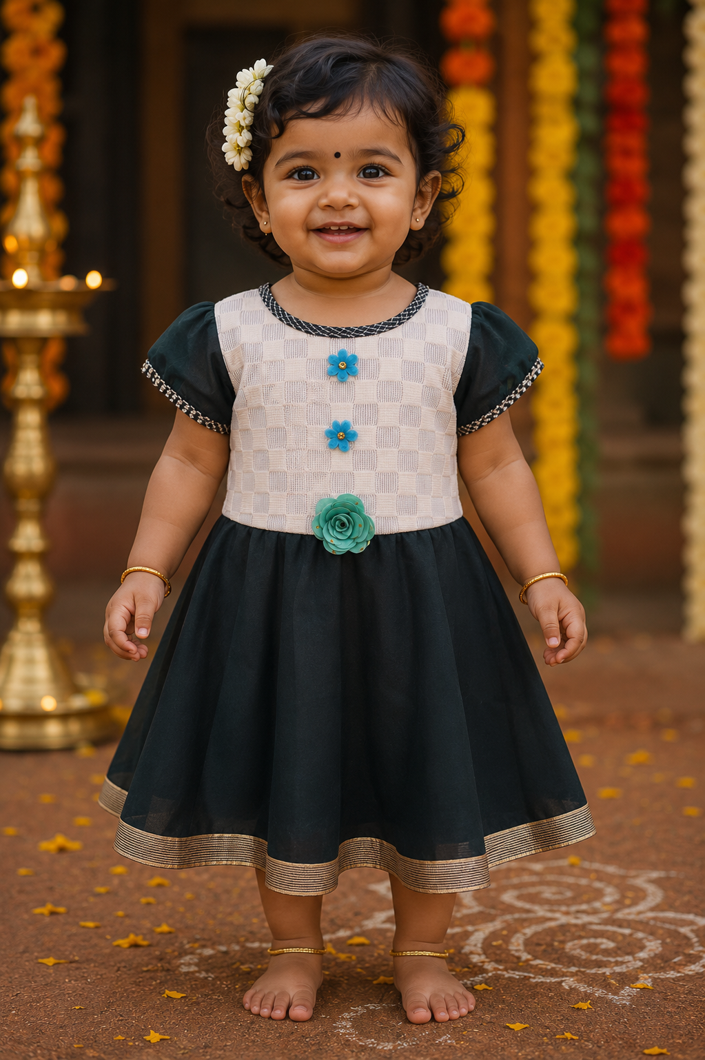 Black & Cream Baby Girl Party Frock