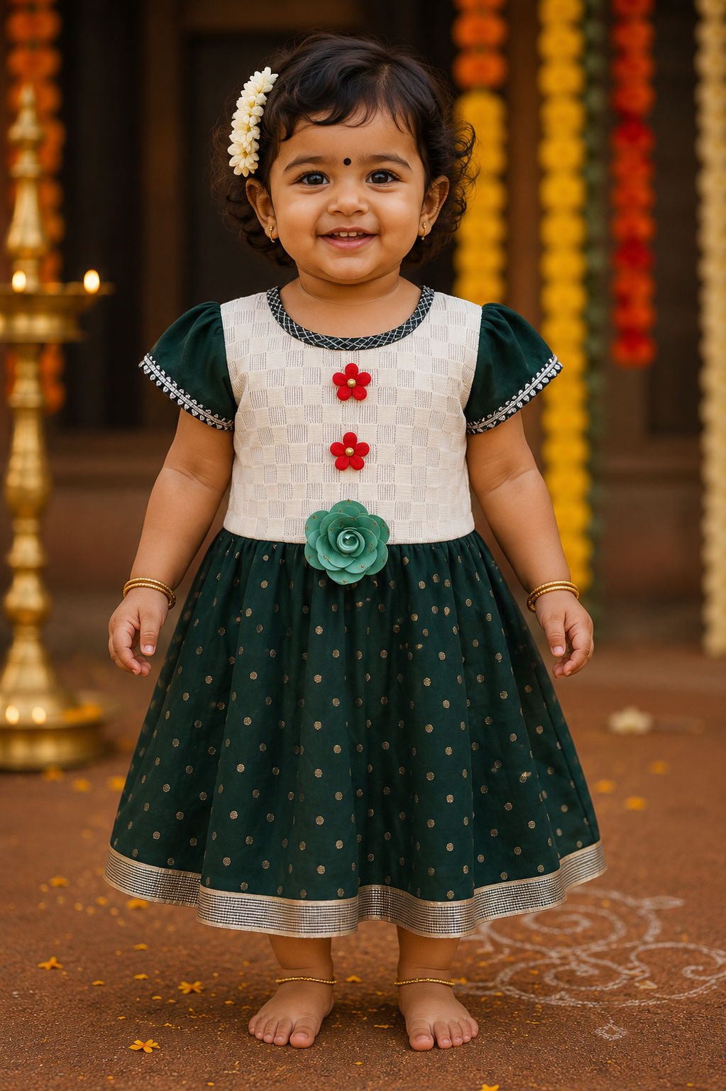 Emerald Bloom Baby Party Dress