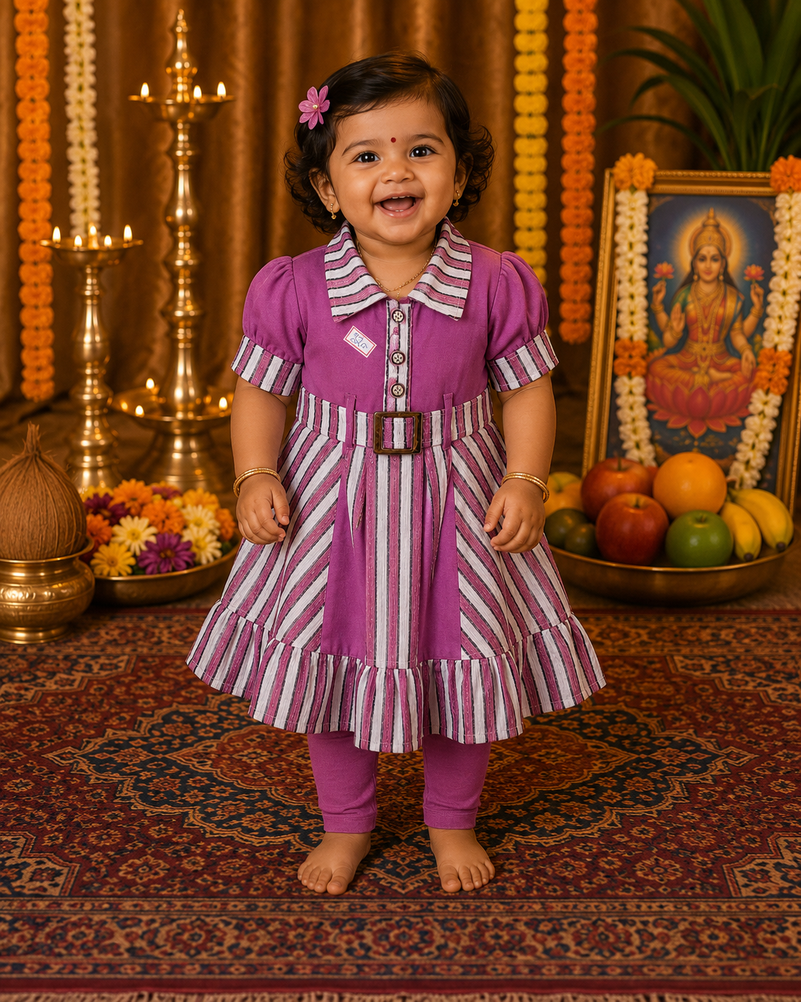 Pretty Plum Stripe Baby Dress Set