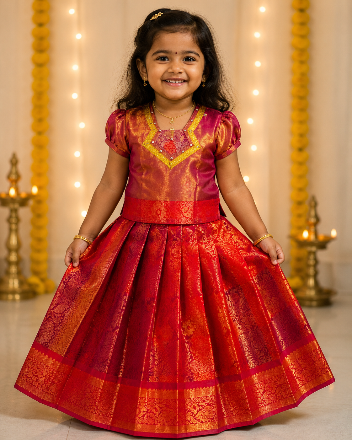 Royal Ruby Silk Pattu Frock