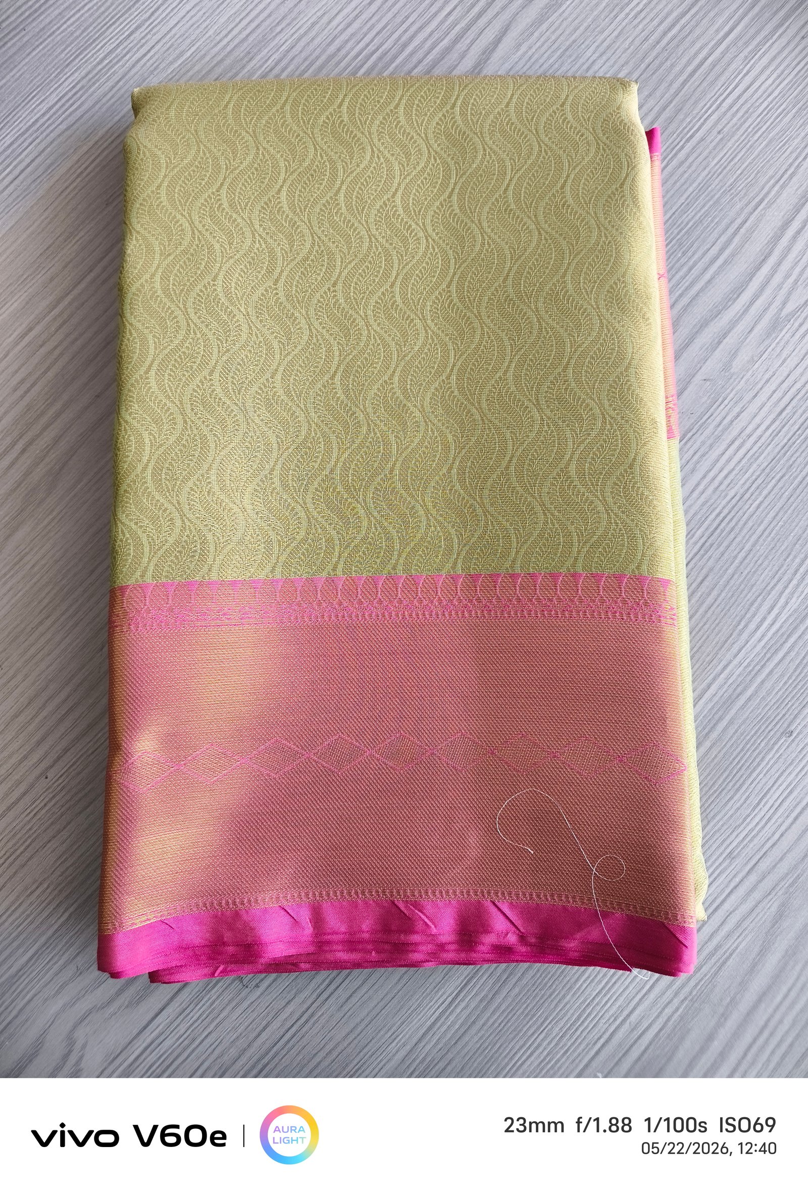 Lemon Gold Silk Saree with Pink Zari Border
