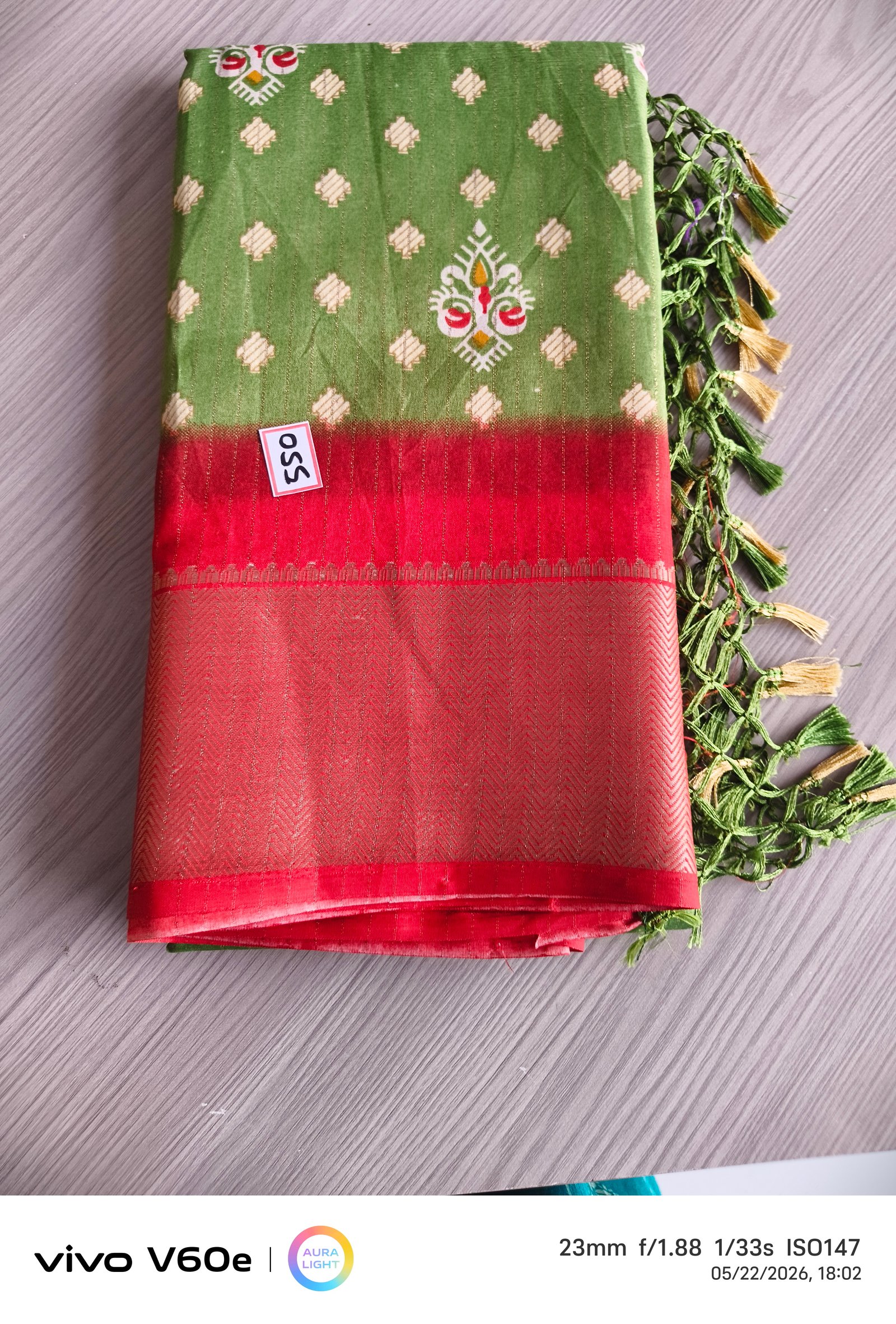 Green & Rani Pink Traditional Jacquard Silk Saree with Tassels