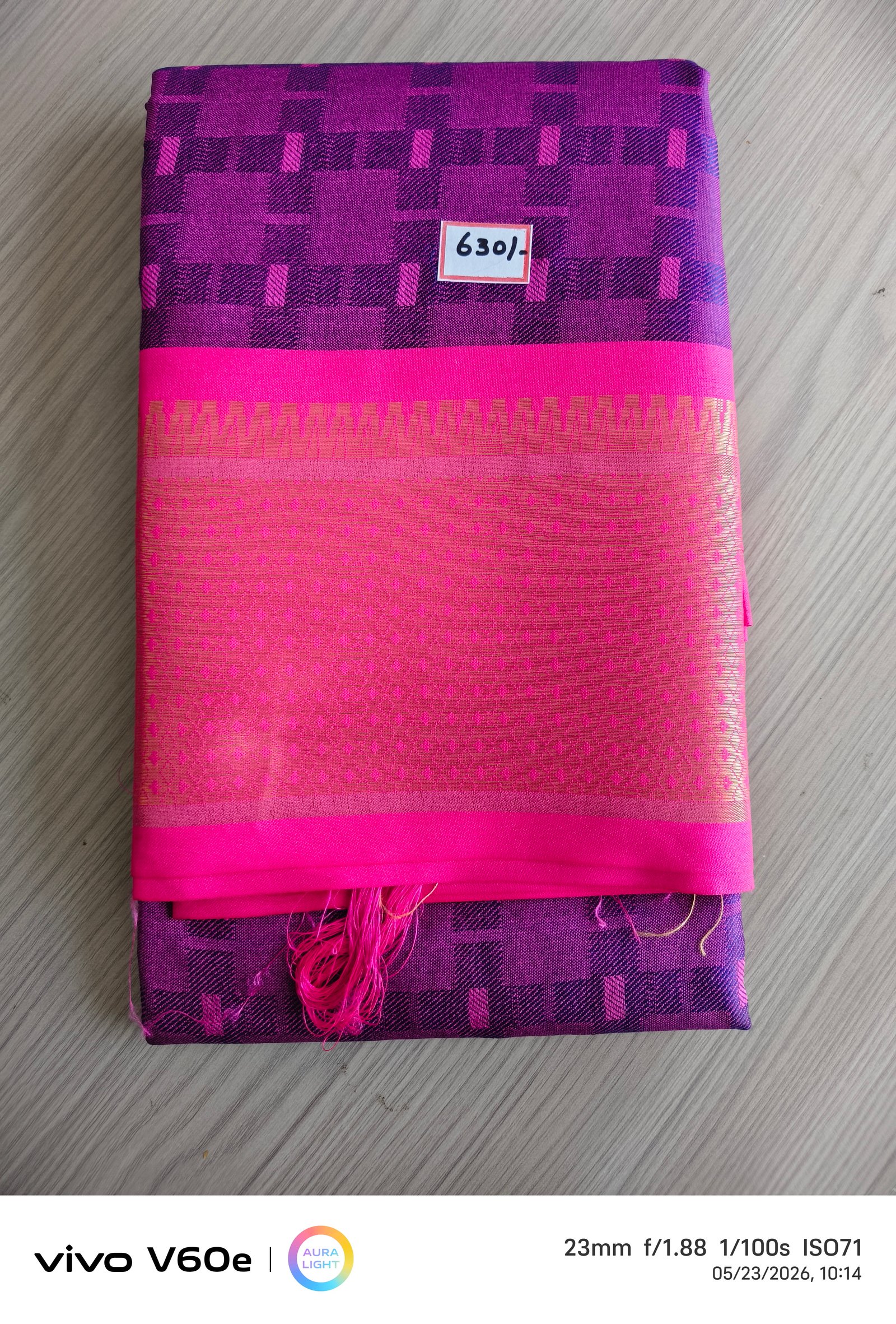 Purple & Hot Pink Jacquard Silk Saree with Zari Pallu