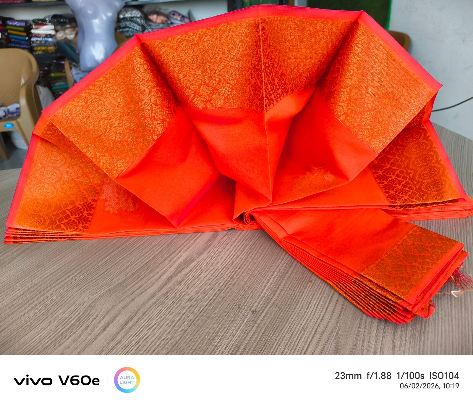 oral Red Silk Saree with Floral Zari Motifs