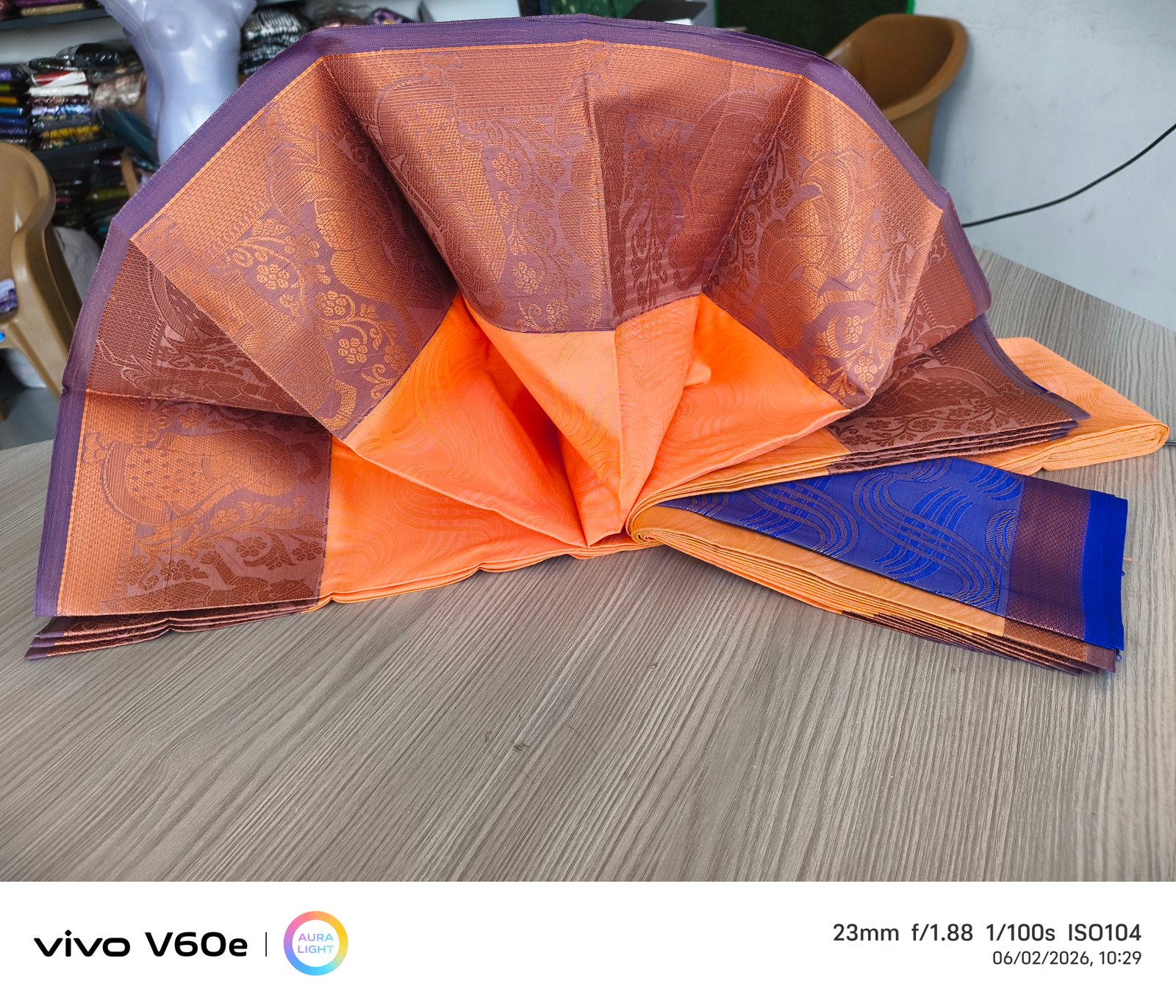 Mustard Orange Silk Saree with Peacock Zari Border