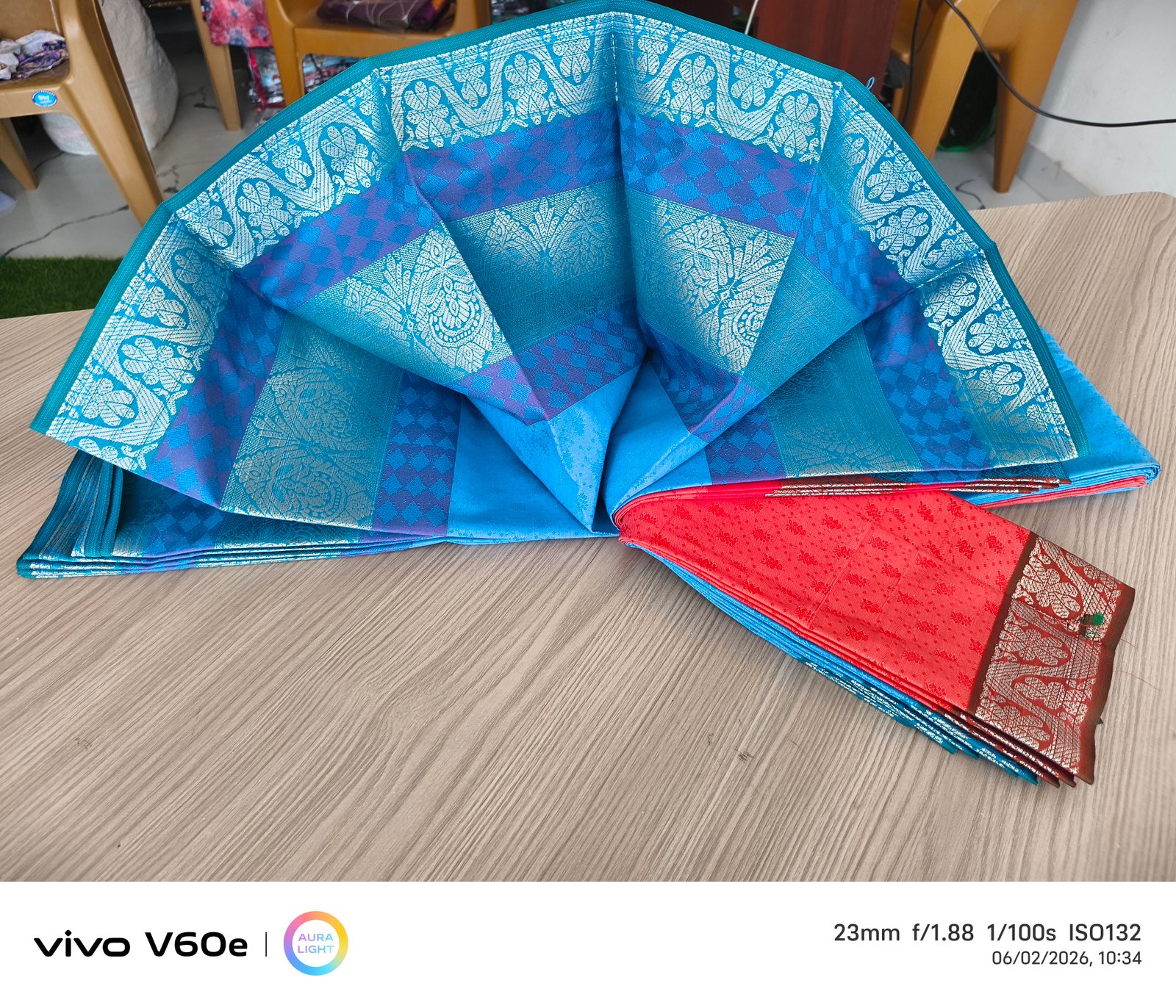 Sky Blue Jacquard Silk Saree with Silver Zari Border