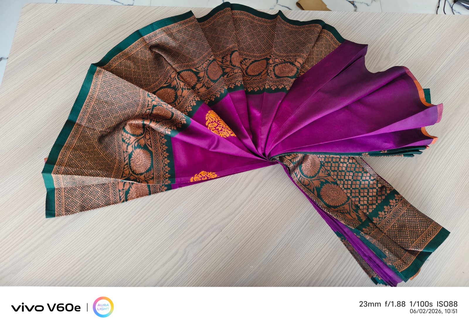 Royal Violet & Teal Zari Border Silk Saree