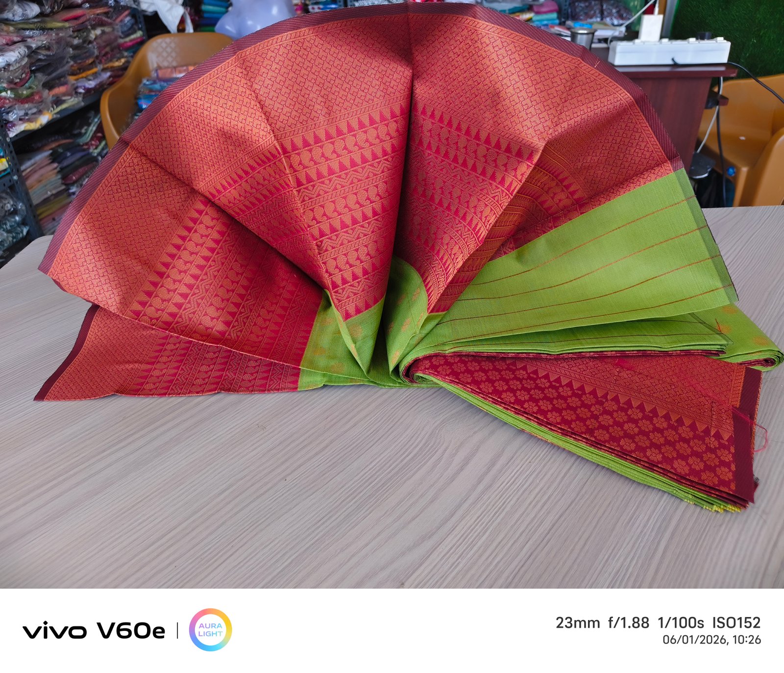 Parrot Green & Rani Pink Traditional Silk Saree