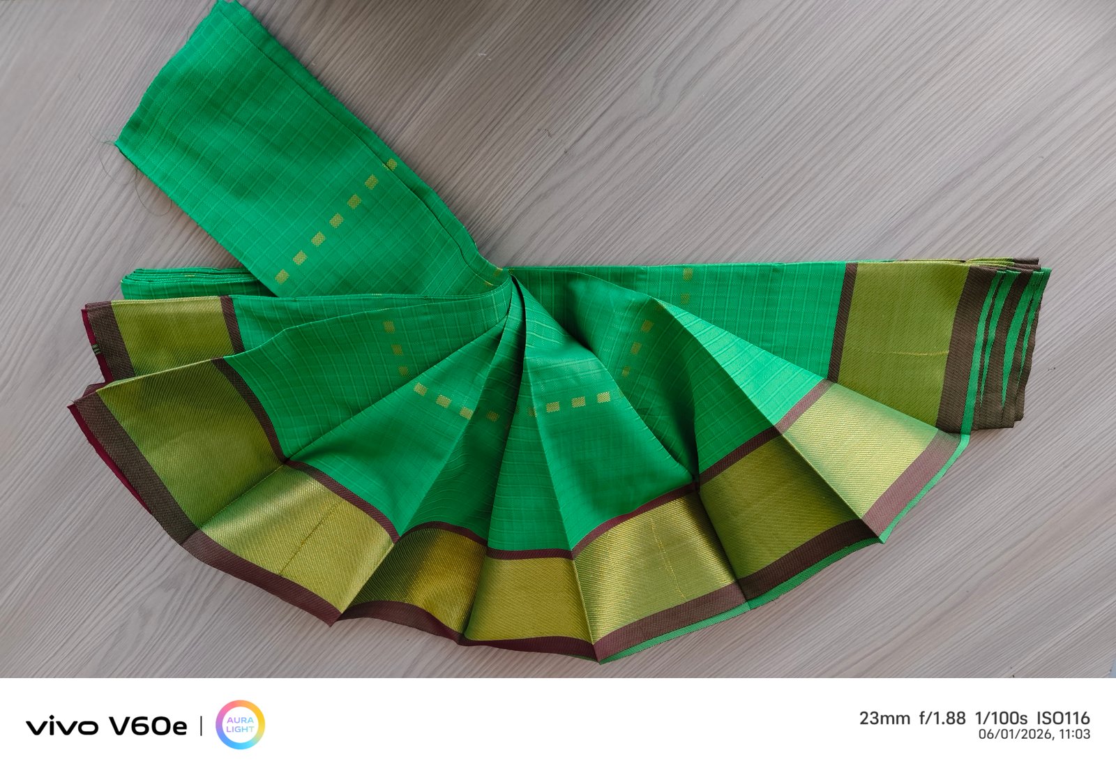 Emerald Green Soft Silk Saree with Gold Contrast Border