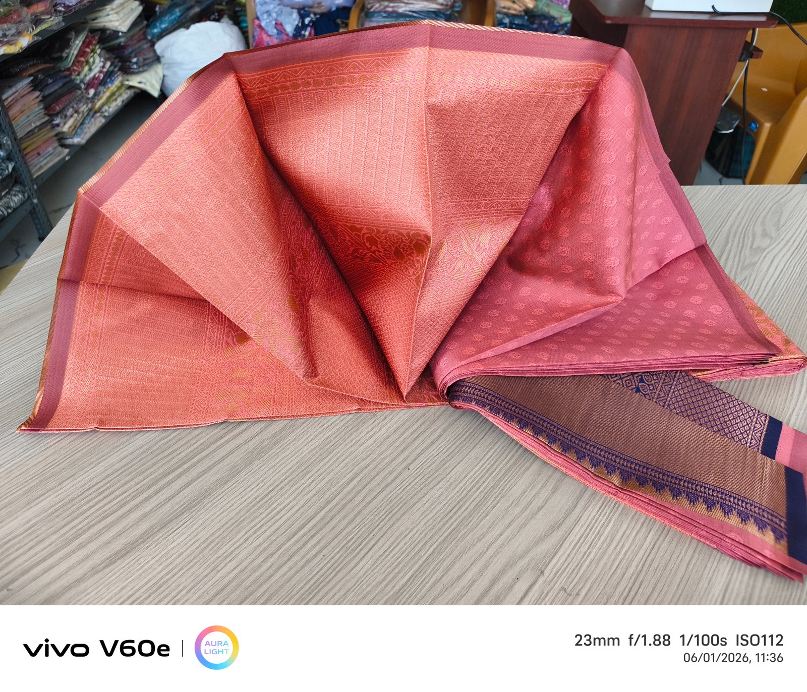 Coral Rose Banarasi Weave Silk Saree