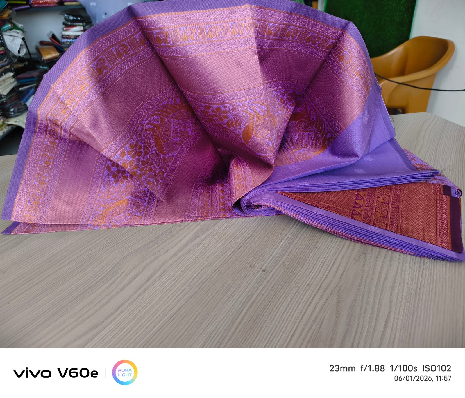 Lavender Pink Brocade Silk Saree with Traditional Jacquard Border