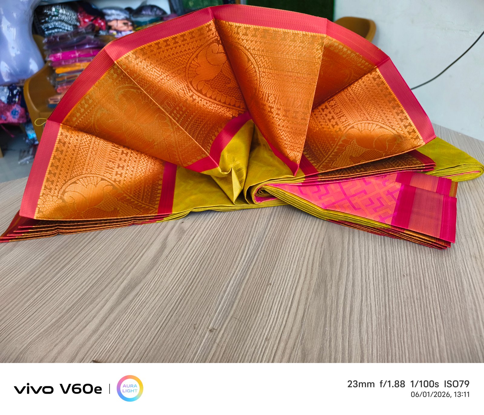 Olive Gold Jacquard Saree with Copper Zari Peacock Border