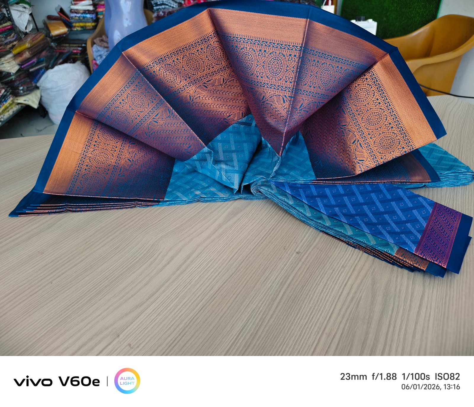 Royal Aqua Blue Kanjivaram Style Saree with Antique Zari Border