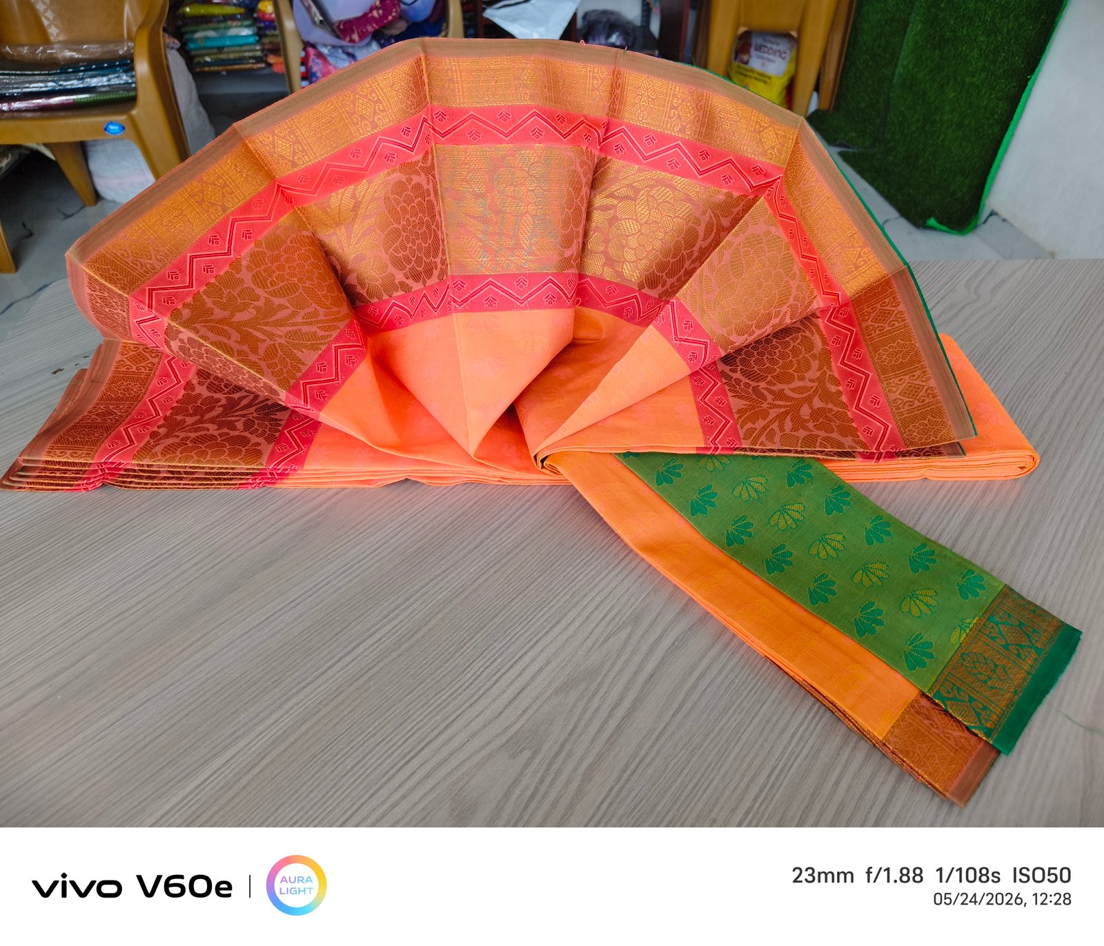 Orange Jacquard Traditional Silk Saree