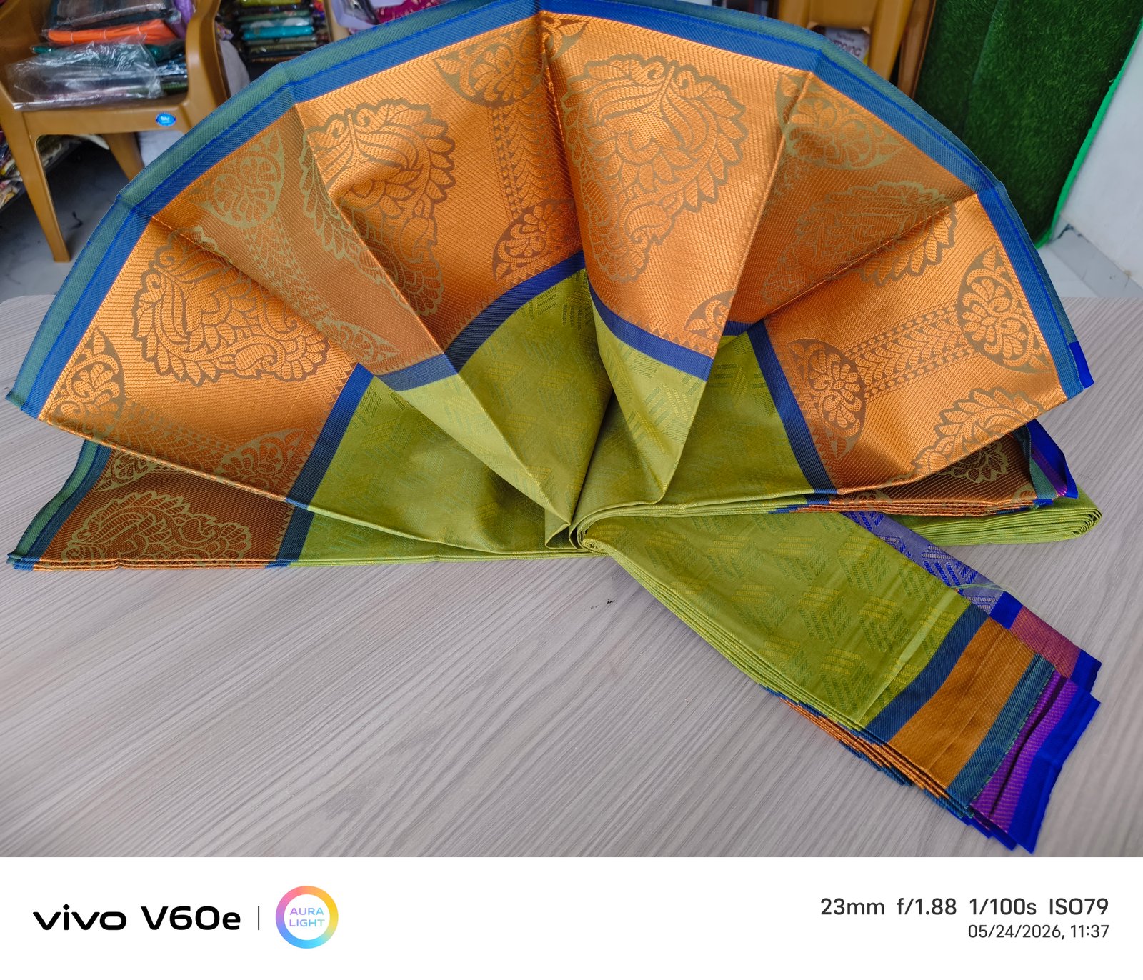 Olive Green & Royal Blue Zari Weave Silk Saree