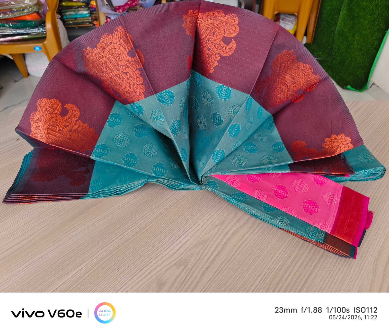 Aqua Blue Jacquard Silk Saree with Maroon Floral Designer Border